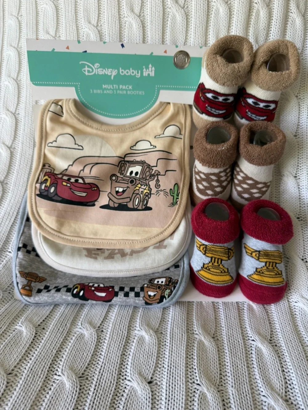 Disney Baby Pixar Cars Bib Bootie Set Lightning McQueen Mater Baby Gift Set NEW